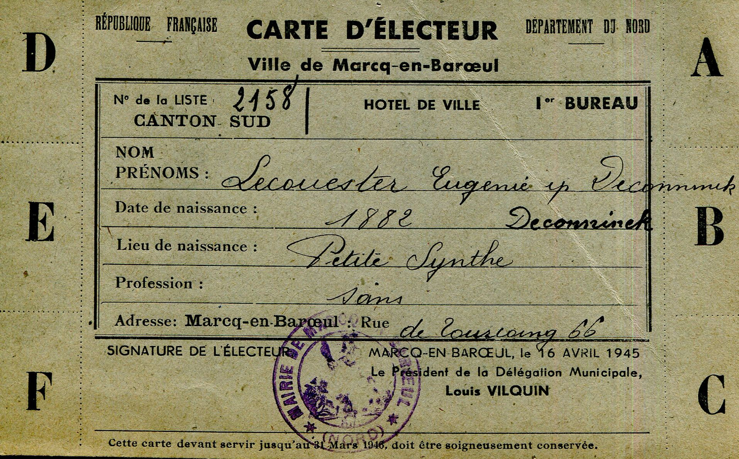 Carte électorale 1945